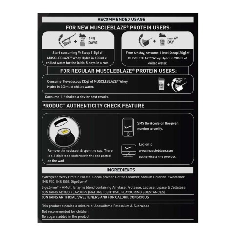RecommendedUsage - MuscleBlaze Whey Hydro, 4.4 lb Chocolate RecommendedUsage - MuscleBlaze Whey Hydro, 4.4 lb Chocolate