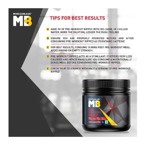 TipsForBestResults - MuscleBlaze Pre Workout Ripped, 0.55 lb Raspberry Lemonade TipsForBestResults - MuscleBlaze Pre Workout Ripped, 0.55 lb Raspberry Lemonade