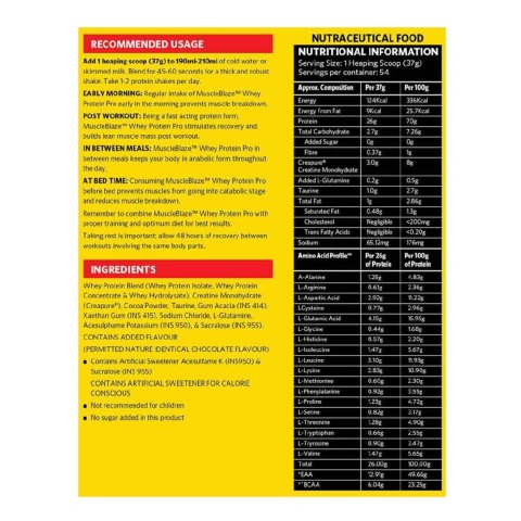 MuscleBlaze Whey Protein Pro with Creapure, 4.4 lb Chocolate MuscleBlaze Whey Protein Pro with Creapure, 4.4 lb Chocolate