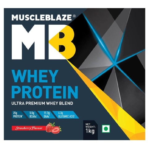 MuscleBlaze 100% Whey Protein Supplement Powder with Digestive Enzyme, 2.2 lb 30 Servings (Strawberry) MuscleBlaze 100% Whey Protein Supplement Powder with Digestive Enzyme, 2.2 lb 30 Servings (Strawberry)