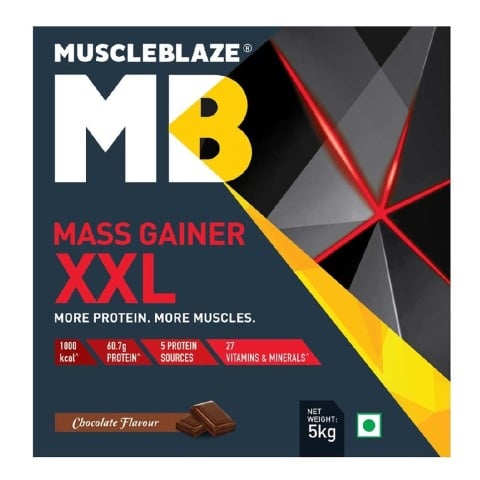 MuscleBlaze Mass Gainer XXL with Complex Carbs and Proteins in 3:1 ratio, 11 lb Chocolate MuscleBlaze Mass Gainer XXL with Complex Carbs and Proteins in 3:1 ratio, 11 lb Chocolate