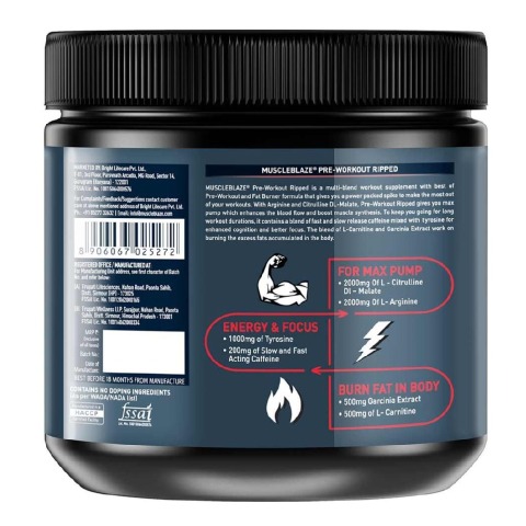 MuscleBlaze Pre Workout Ripped, 0.55 lb Raspberry Lemonade MuscleBlaze Pre Workout Ripped, 0.55 lb Raspberry Lemonade