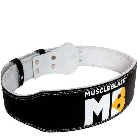 1 - MuscleBlaze Weightlifting Leather Belt, Black 4 Inch Large 1 - MuscleBlaze Weightlifting Leather Belt, Black 4 Inch Large