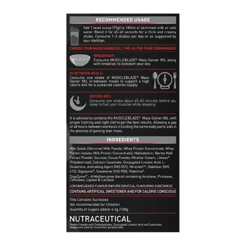 NRecommendedUsage - MuscleBlaze Mass Gainer XXL with Complex Carbs and Proteins in 3:1 ratio, 2.2 lb Chocolate NRecommendedUsage - MuscleBlaze Mass Gainer XXL with Complex Carbs and Proteins in 3:1 ratio, 2.2 lb Chocolate