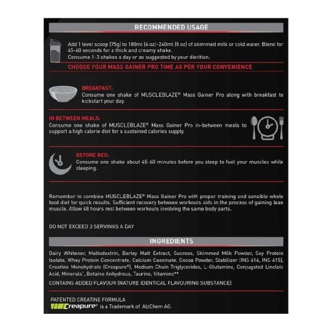 RecommendedUsage - MuscleBlaze Mass Gainer PRO with Creapure, 6.6 lb Chocolate RecommendedUsage - MuscleBlaze Mass Gainer PRO with Creapure, 6.6 lb Chocolate