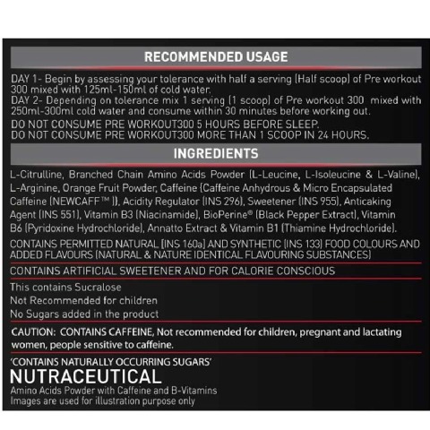 RecommendedUsage - MuscleBlaze PRE Workout 300, 0.55 lb Green Appple RecommendedUsage - MuscleBlaze PRE Workout 300, 0.55 lb Green Appple