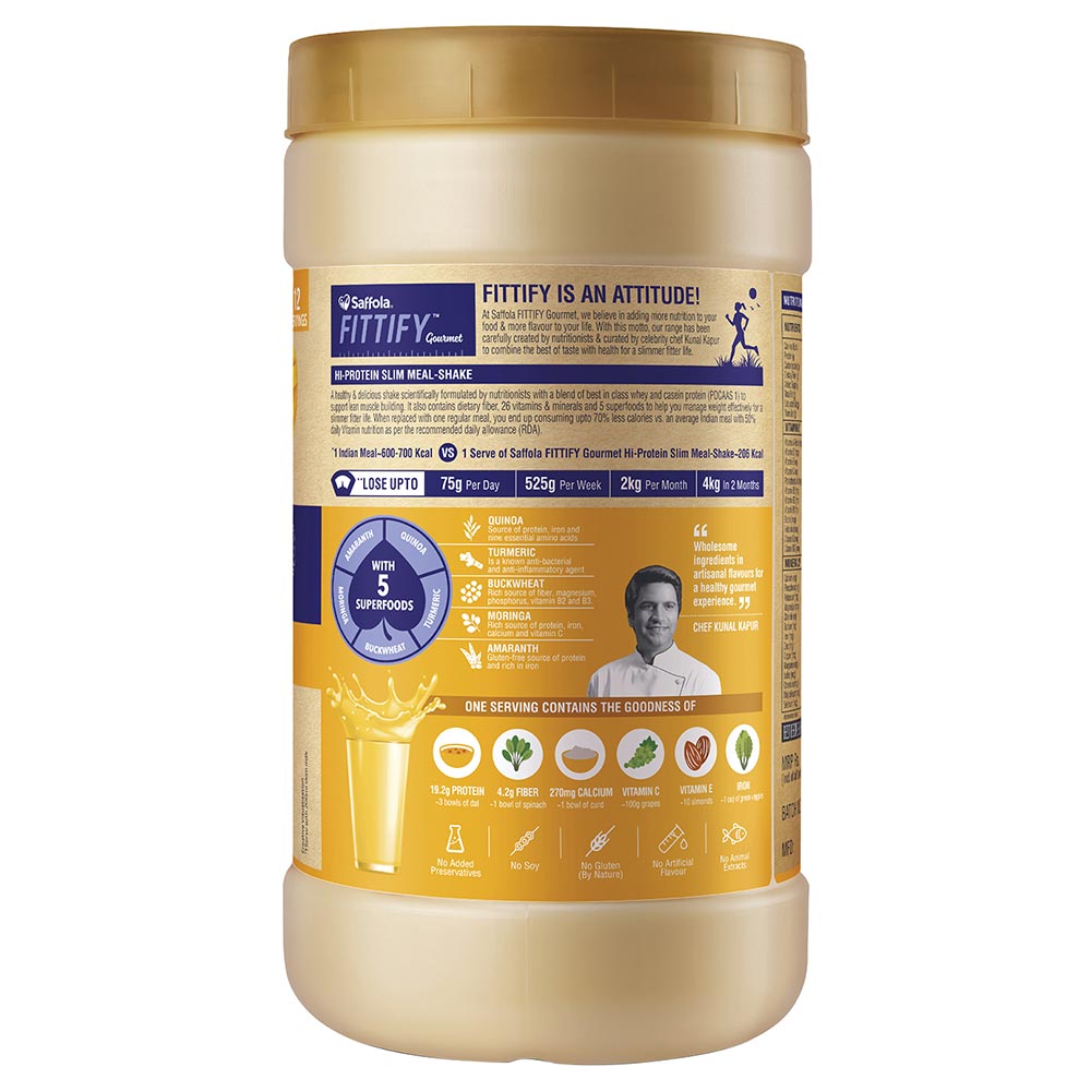 description - Saffola FITTIFY Gourmet Hi Protein Slim Meal Shake,  0.420 kg  Alphonso Mango 