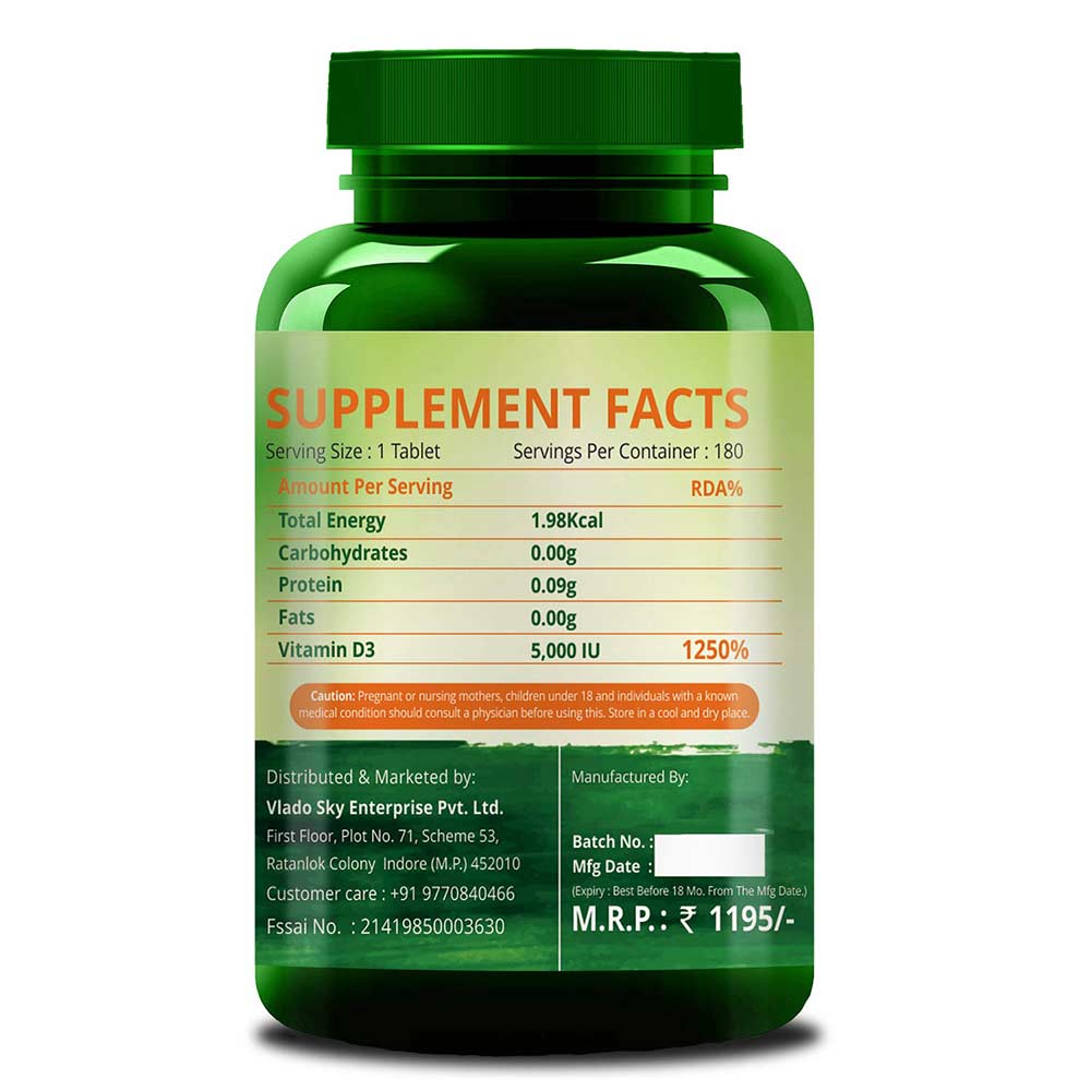 SupplementInfo - Himalayan Organics Vitamin D3 5000iu,  180 tablet(s) 