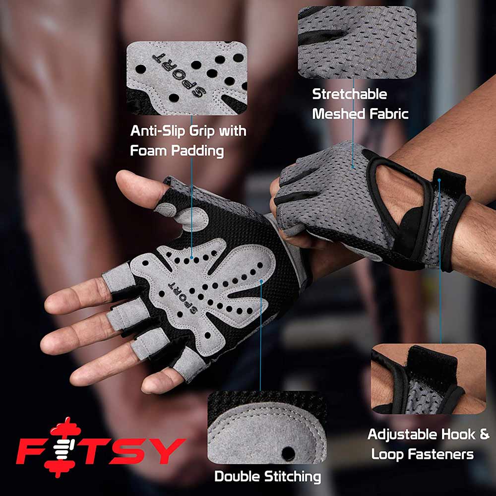 2 - Fitsy Gym Gloves with Padding,  Grey  Medium 