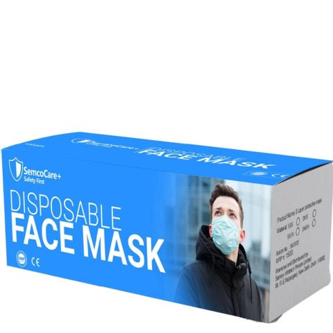1 - SemcoCare+ 3 Layer Disposable Mask,  Blue (Pack of 50) 