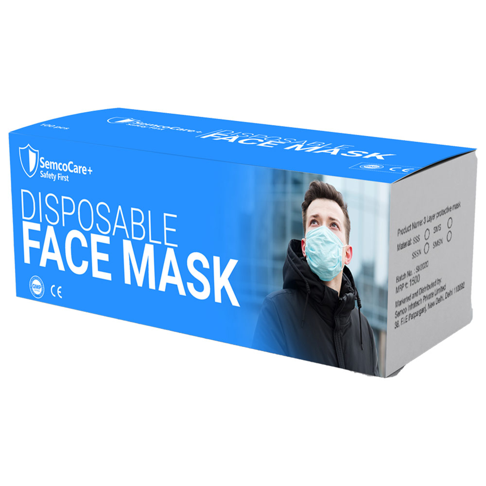 1 - SemcoCare+ 3 Layer Disposable Mask,  Blue (Pack of 50) 