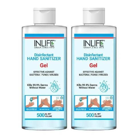 INLIFE Disinfectant Hand Sanitizer Gel,  Fragrance Free  500 ml  Kills 99.9% of Germs without Water (Pack of 2) 