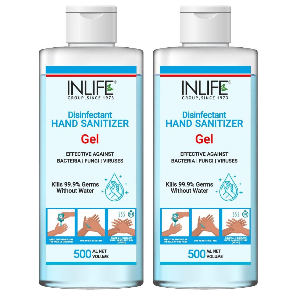 INLIFE Disinfectant Hand Sanitizer Gel,  Fragrance Free  500 ml  Kills 99.9% of Germs without Water (Pack of 2) 