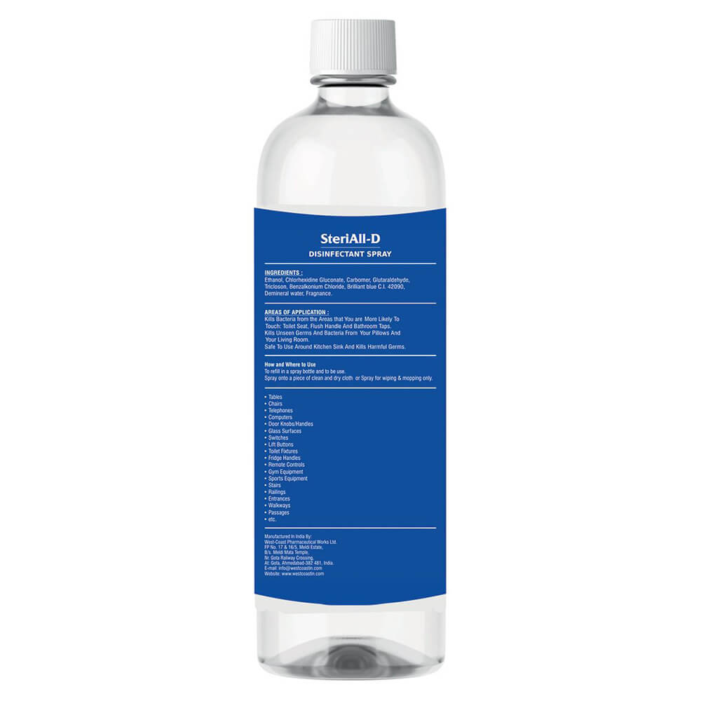 use - West Coast SteriAll-D Surface Disinfectant Spray,  Fragrance Free  1 L  Protection from Germs 