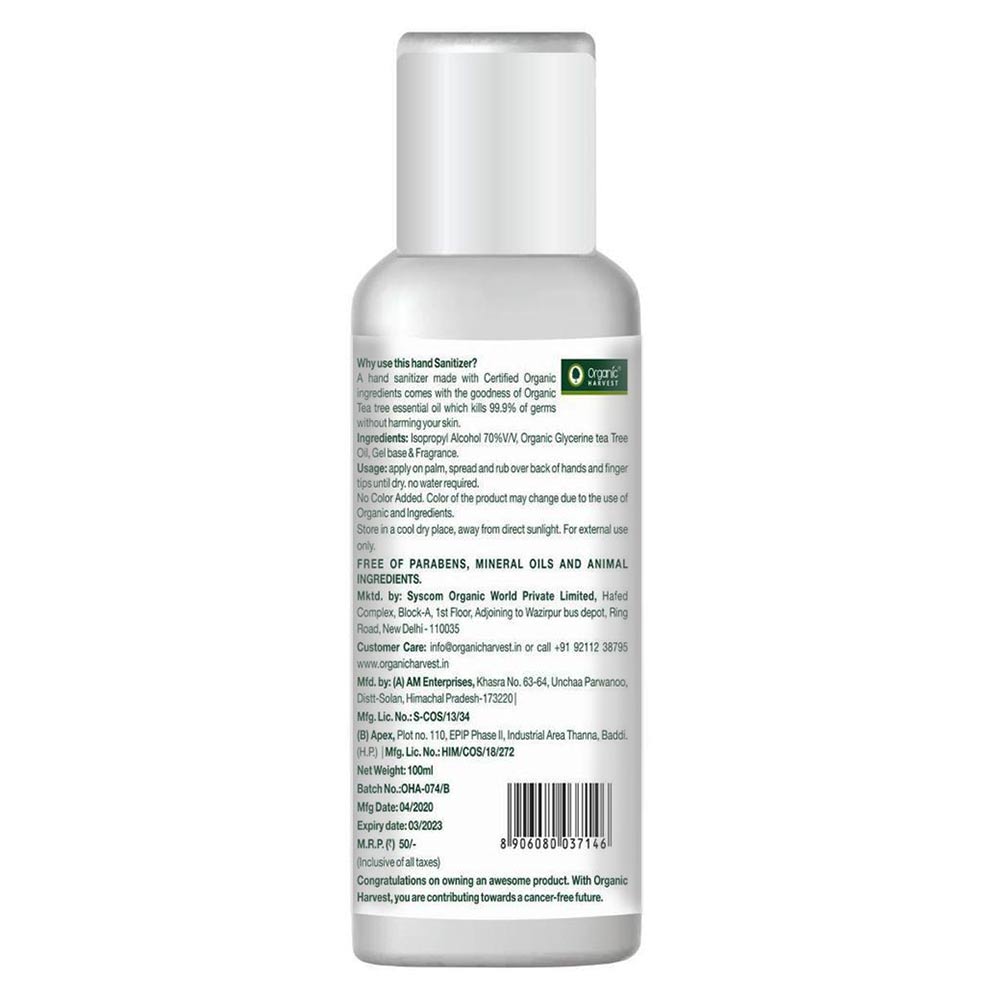 Back - Organic Harvest Hand Cleanser & Sanitizer,  Fragrance Free  100 ml  Kills 99.9% Virus & Bacteria (Pack of 4) 