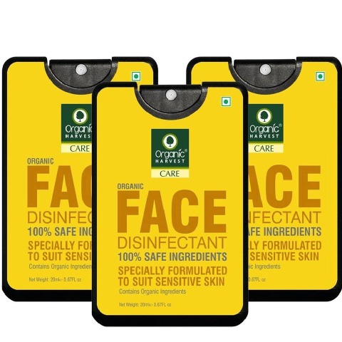2 - Organic Harvest Face Disinfectant Mist,  Fragrance Free  20 ml  for Sensitive Skin (Pack of 3) 