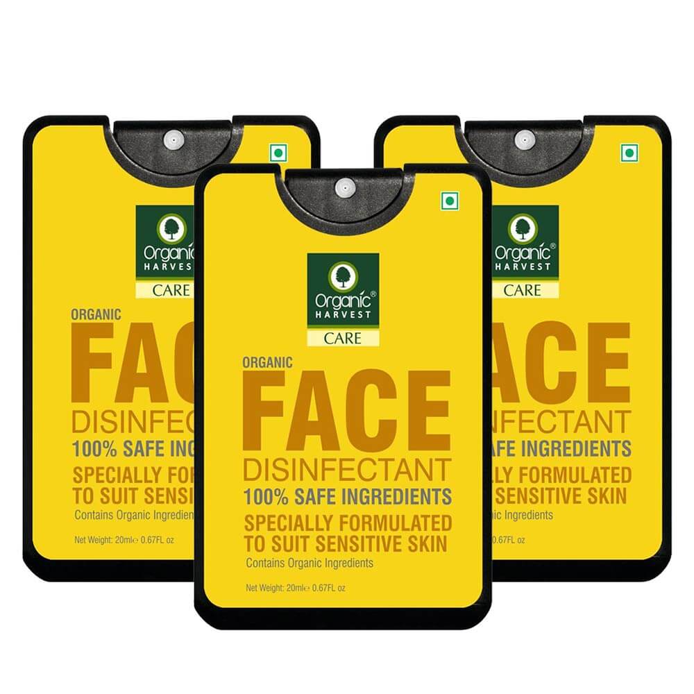 2 - Organic Harvest Face Disinfectant Mist,  Fragrance Free  20 ml  for Sensitive Skin (Pack of 3) 