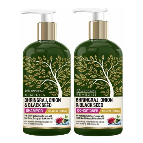 2 - Morpheme Remedies Bhringraj Onion & Black Seed Combo,  2 Piece(s)/Pack  Shampoo + Conditioner (300ml Each) 
