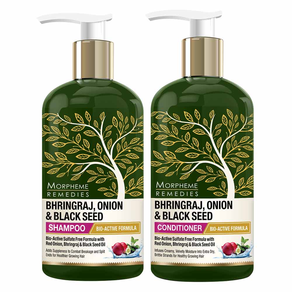 2 - Morpheme Remedies Bhringraj Onion & Black Seed Combo,  2 Piece(s)/Pack  Shampoo + Conditioner (300ml Each) 