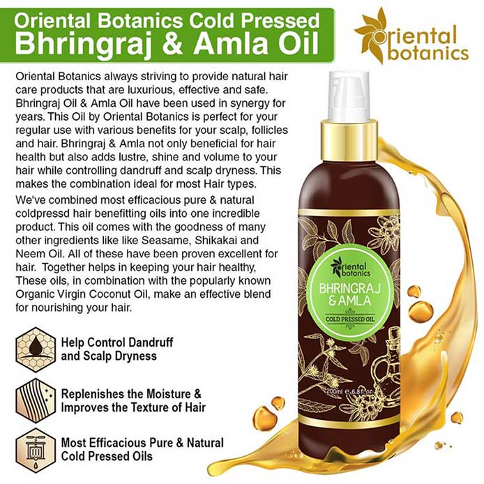 Benefits - Oriental Botanics Cold Pressed Oil,  200 ml  Bhringraj & Amla 