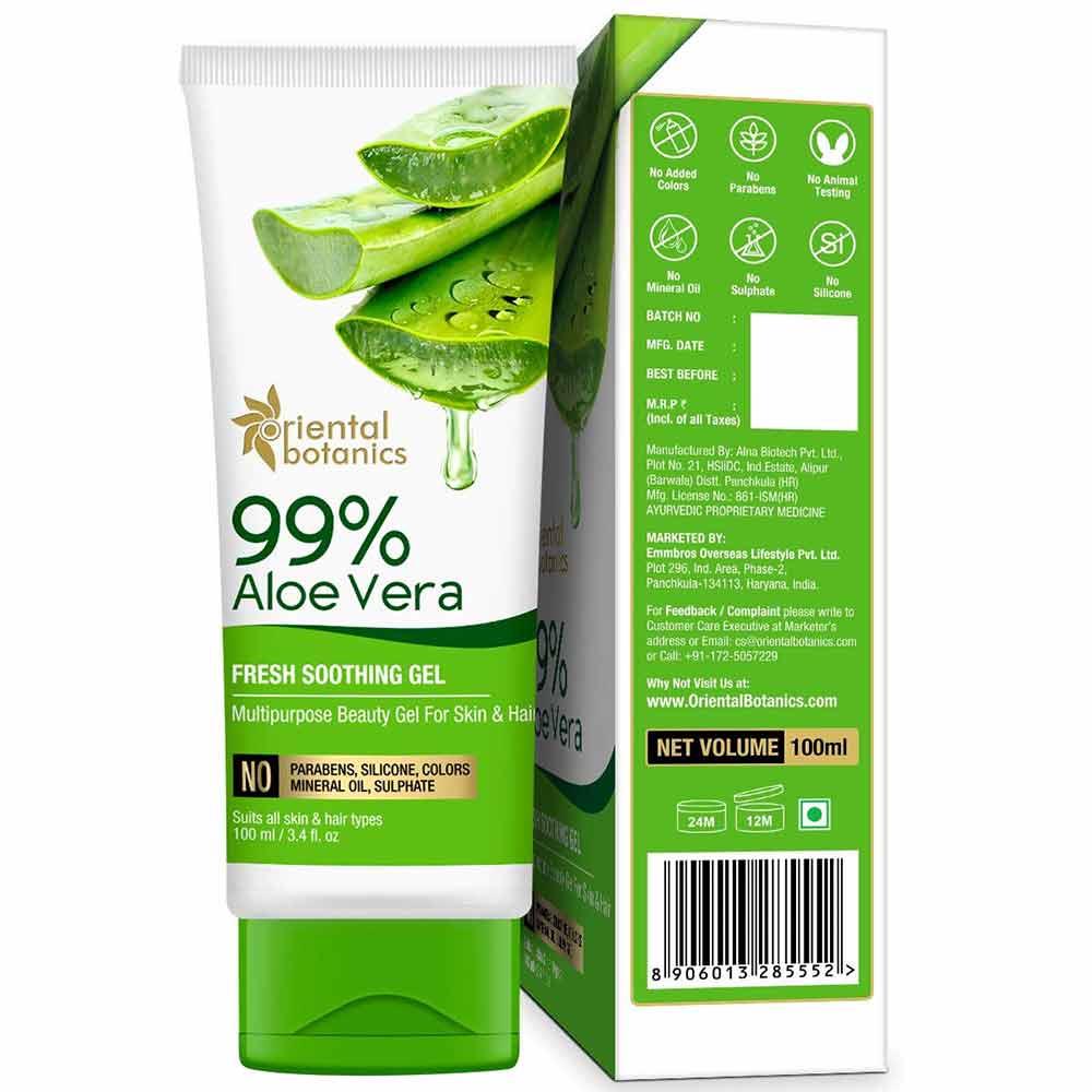 Back - Oriental Botanics 99% Aloe Vera Fresh Soothing Gel,  100 ml  for Skin & Hair 