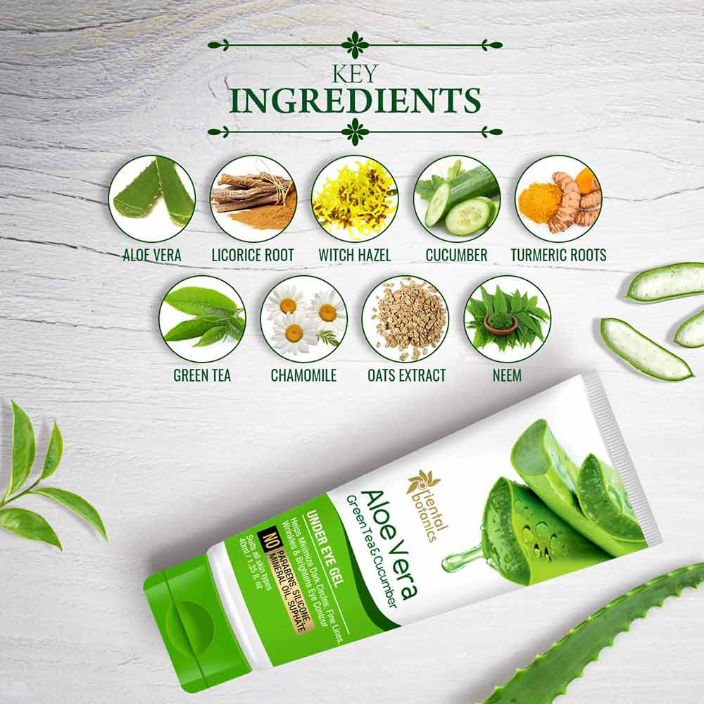 Ingredients - Oriental Botanics Aloe Vera Green Tea & Cucumber Under Eye Gel Roll-On,  15 ml  for All Skin Types 