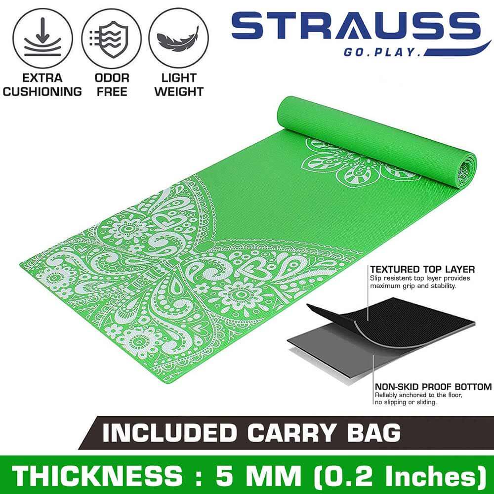 1 - Strauss Meditation Butterfly Yoga Mat,  Green  5 mm 