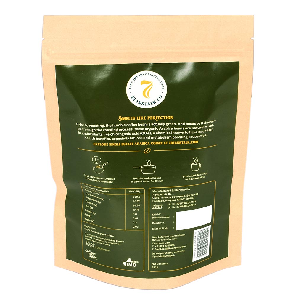 Back - 7 Beanstalk 100% Organic Green Coffee Beans,  250 g  Unflavoured 