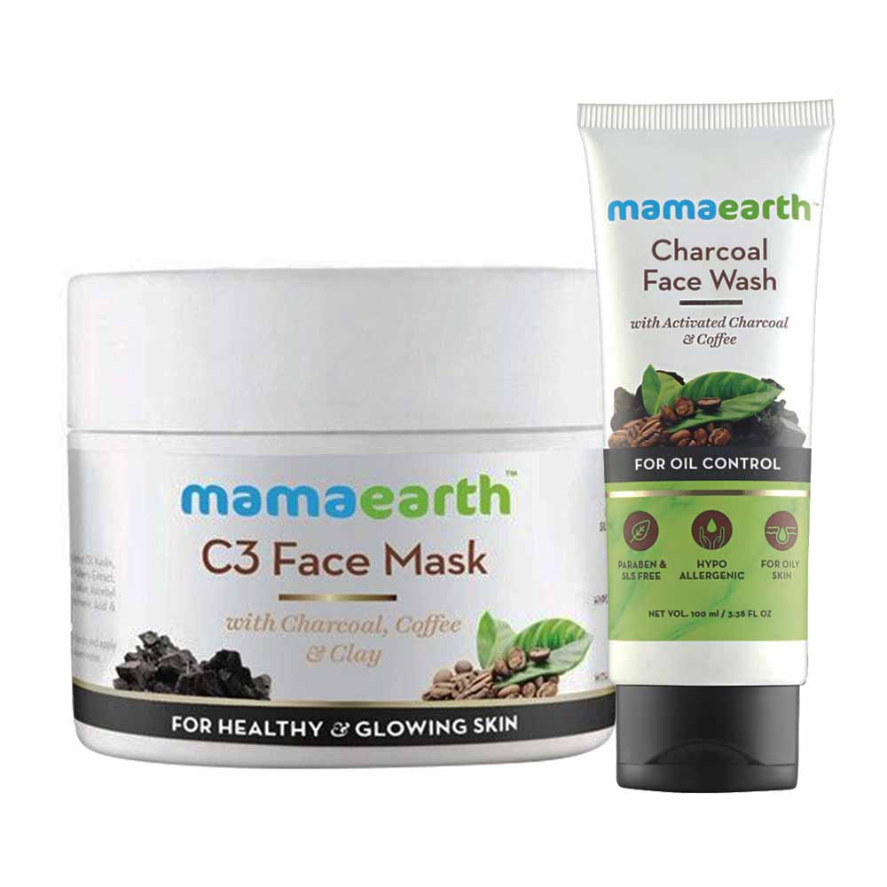 7 - Mamaearth Charcoal Secrets C3 Face Mask & Charcoal Facewash Combo,  2 Piece(s)/Pack  with Charcoal & Coffee (100ml each) 