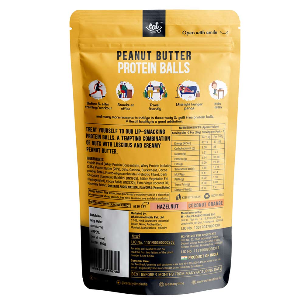 supplementinfo - Eat Anytime Protein Balls,  100 g  Peanut Butter Pack of 3 