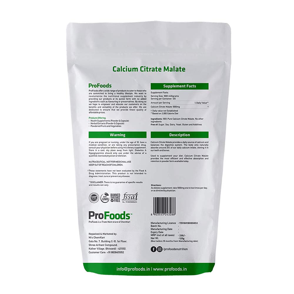 Back - ProFoods Calcium Citrate Malate Powder,  125 g  Unflavoured 