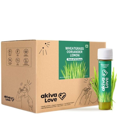 Akiva Detox Wheatgrass Lemon Coriander Pack of 30,  Natural  40 ml 