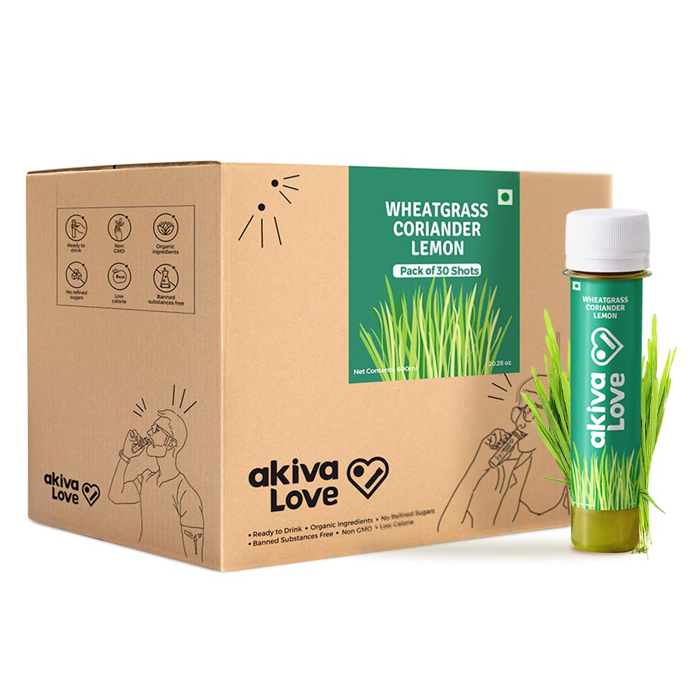 Akiva Detox Wheatgrass Lemon Coriander Pack of 30,  Natural  40 ml 