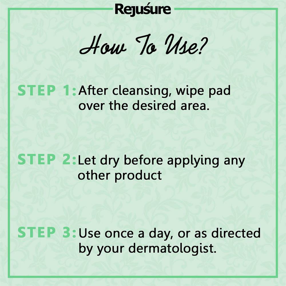 use - Rejusure Glycolic Acid Cleansing Pads,  50 Piece(s)/Pack  Controls Oil, Blemishes Brightens Skin Texture 
