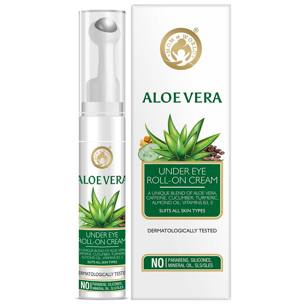 3 - Mom & World Aloe Vera Under Eye Roll On Cream,  15 g  for All Types of Skin 