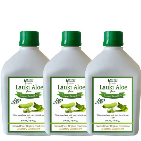 Bhumija Lauki Aloe Juice - Pack of 3, Sugar Free 1 L Bhumija Lauki Aloe Juice - Pack of 3, Sugar Free 1 L