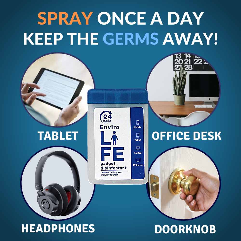 6 - Envirolife Gadget Disinfectant Alcohol Based Sanitizer Spray,  Fragrance Free  2 Piece(s)/Pack  Kills 99.9% Germs (1 Desk Pack and 1 Pocket Pack) 