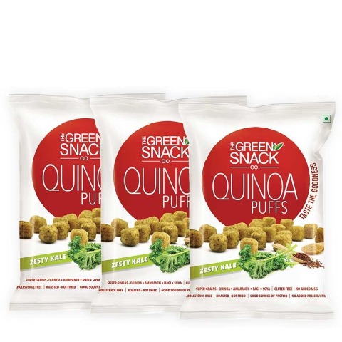 1 - The Green Snack Co. Quinoa Puffs - Pack of 3,  Zesty Kale  50 g 