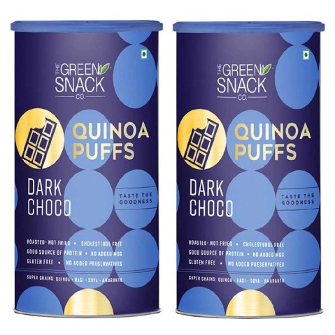 1 - The Green Snack Co. Quinoa Puffs - Pack of 2, Dark Choco 150 g