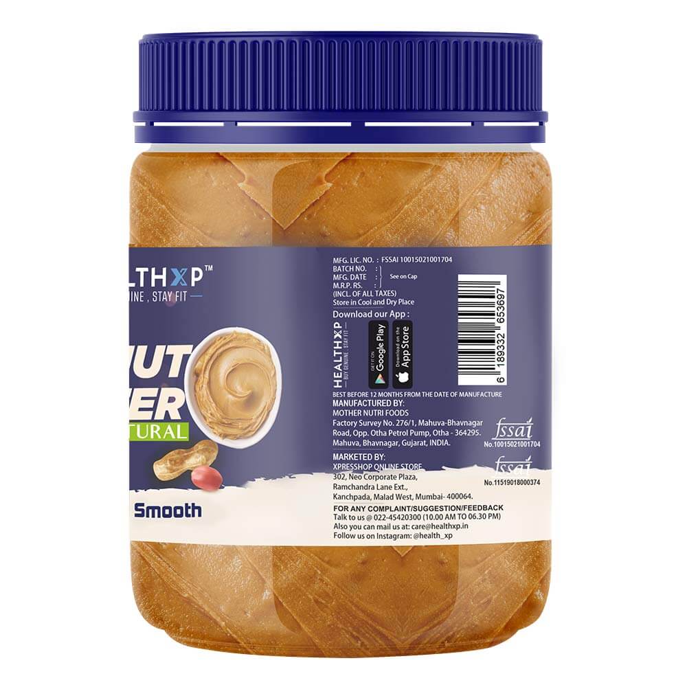 back - HealthXP Essential Series Peanut Butter,  0.5 kg  Natural Smooth 