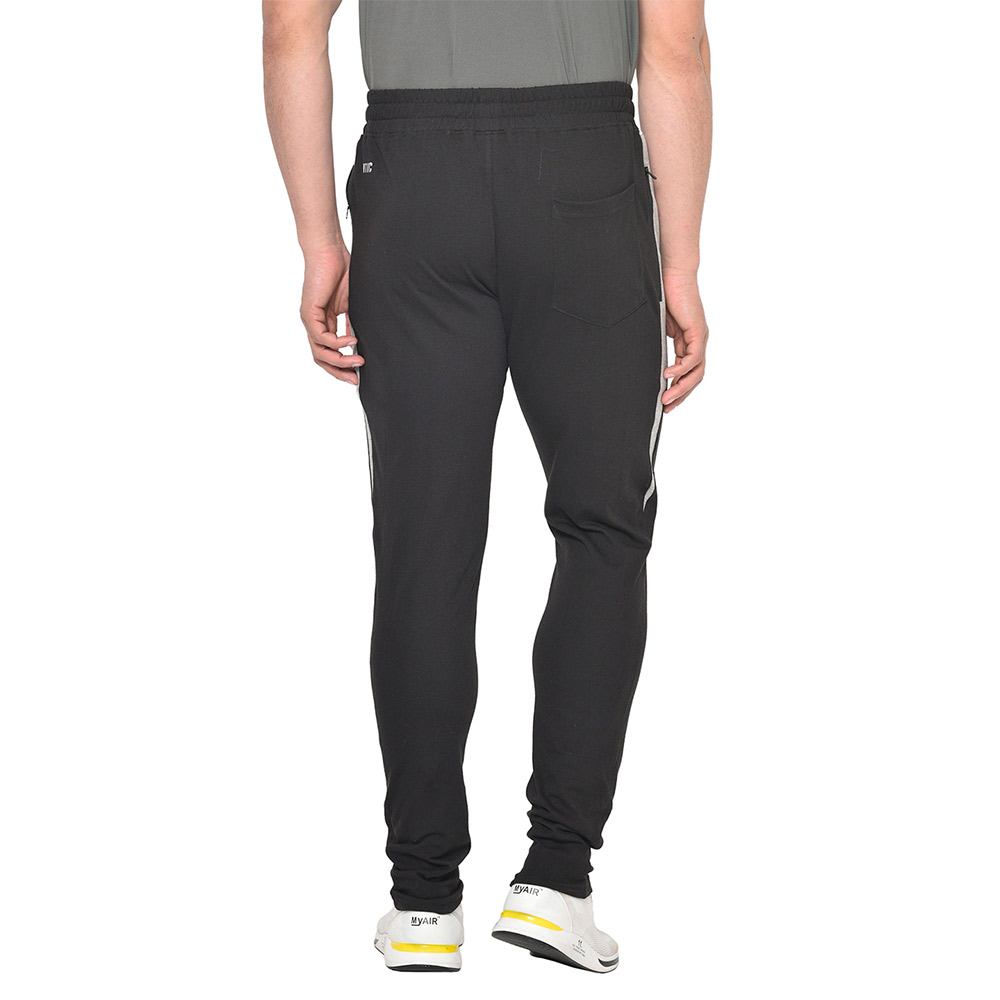 4 - Fitinc Striped Slim Fit Cotton Trackpant for Men,  Black  Small 