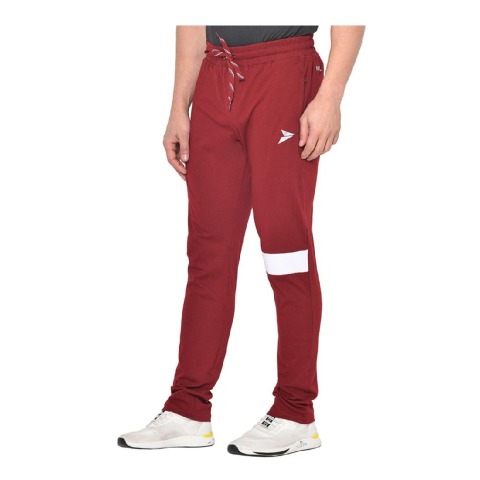 1 - Fitinc White Striped Cotton Trackpant with Both Side Zipper,  Wine  Large 