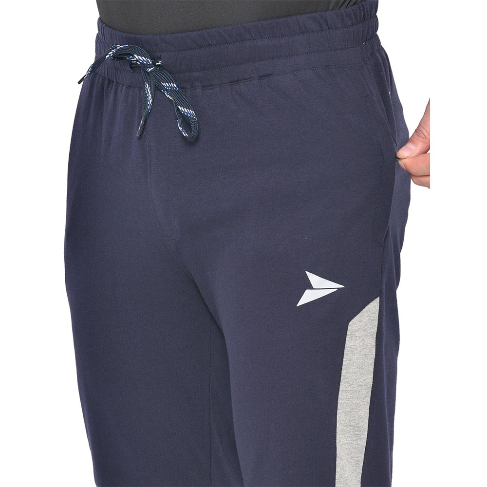 3 - Fitinc Side Striped Cotton Trackpant with Both Side Zipper Pockets,  Navy Blue  Medium 