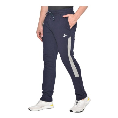 1 - Fitinc Side Striped Cotton Trackpant with Both Side Zipper Pockets,  Navy Blue  Medium 