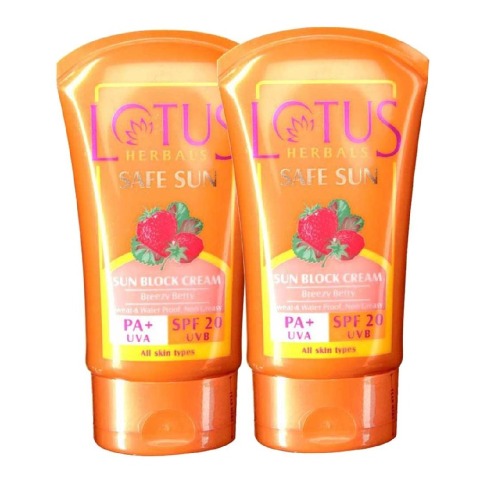 Lotus Herbals Safe Sun Block Cream, 100 g for All Skin - Pack Of 2 Lotus Herbals Safe Sun Block Cream, 100 g for All Skin - Pack Of 2