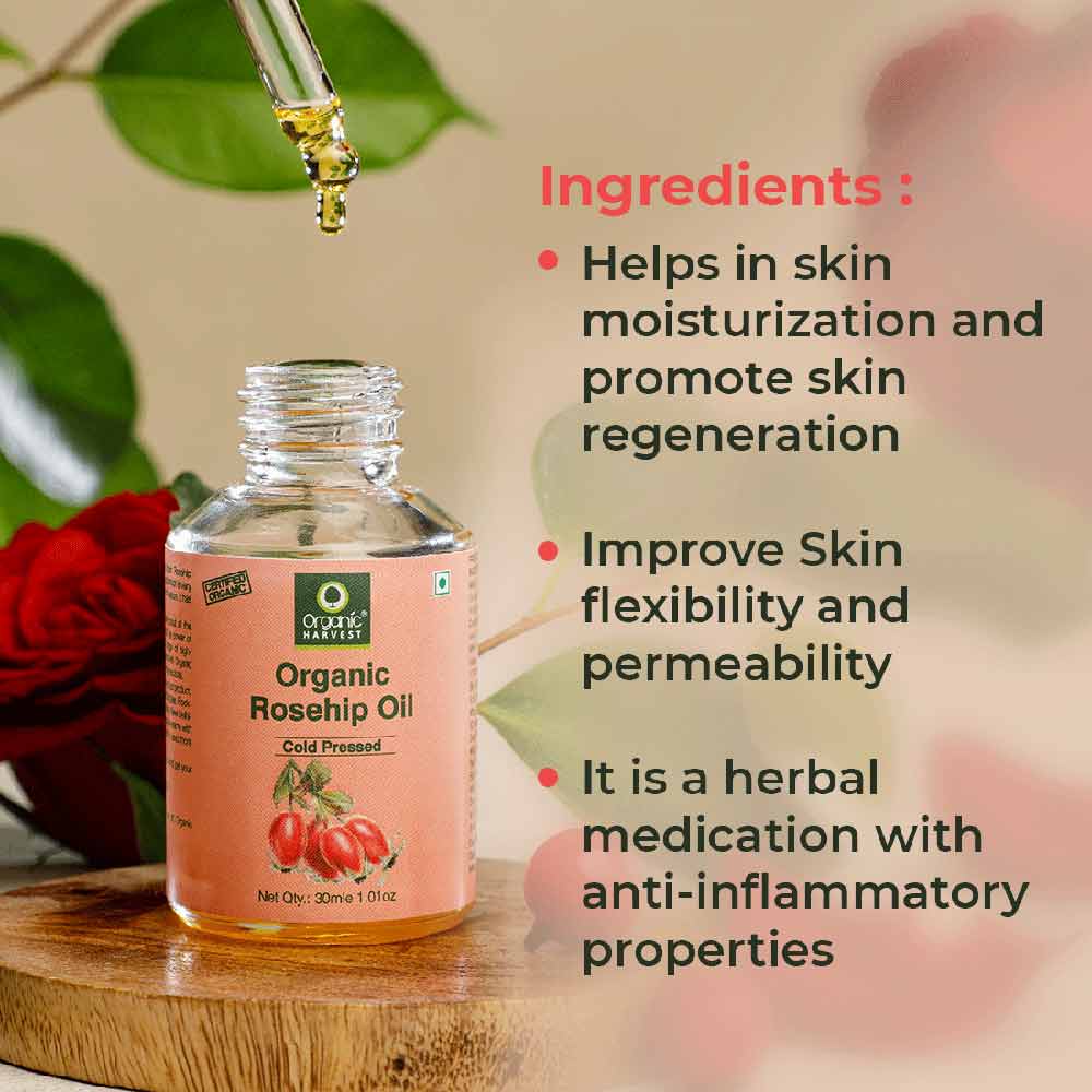 4 - Organic Harvest Cold-Pressed Rosehip Oil,  30 ml  for All Skin & Hair Types 