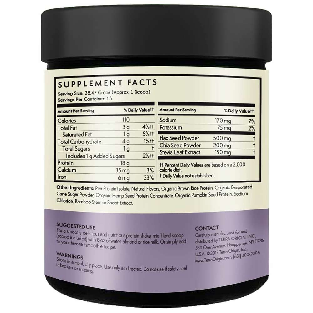 supplementinfo - Terra Origin Plant Protein,  Vanilla Chai  0.94 lb 