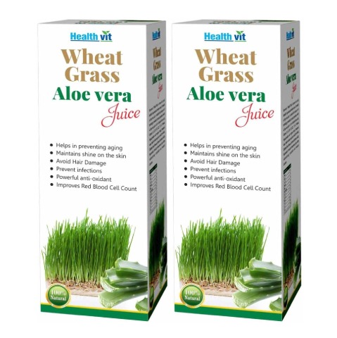 Healthvit Wheat Grass Aloevera Juice- Pack of 2, 0.500 L Healthvit Wheat Grass Aloevera Juice- Pack of 2, 0.500 L