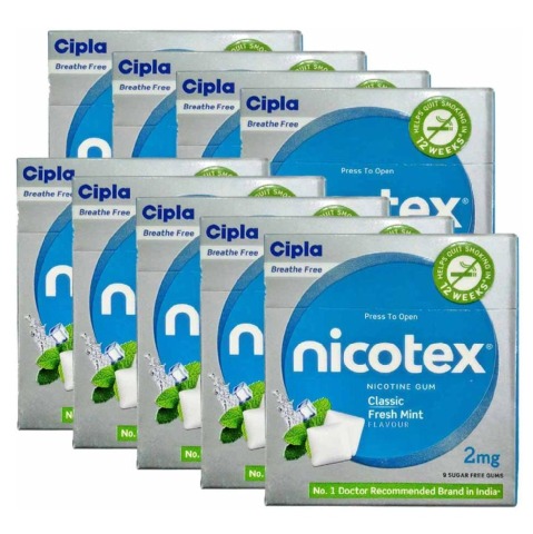 Cipla Nicotex Nicotine Gum (2 mg) - Pack of 9, Fresh Mint 9 gummies Cipla Nicotex Nicotine Gum (2 mg) - Pack of 9, Fresh Mint 9 gummies