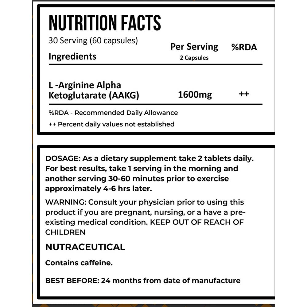 supplement - Muscle Asylum L-Arginine Alpha Ketoglutarate (AAKG),  60 capsules 